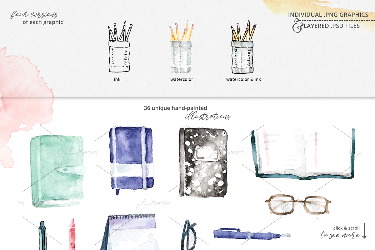 Whimsical Bookworm Watercolor Bundle, a Technology Illustration by plaidGecko (Photo 6 of 13)