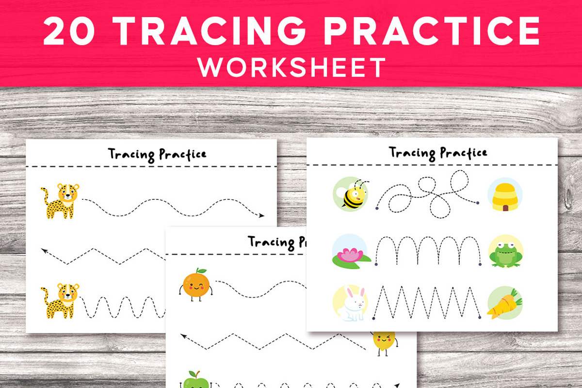 20 Tracing Practice Worksheets, a Stationery Template by Graphicsnext