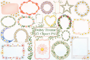 Watercolor Daisy Frame Clipart, an Illustration by Libby Wishes