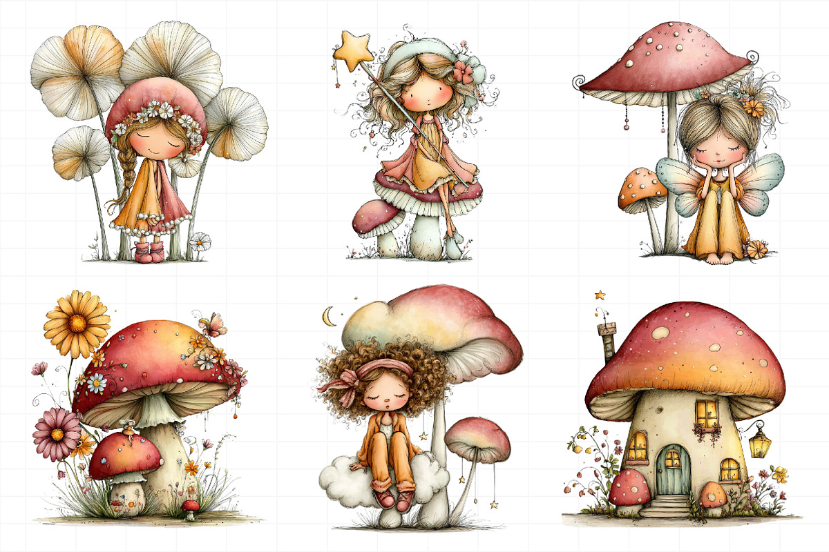 Quirky Mushroom And Fairy Clip Art, an Illustration by Daily.Designs (Photo 4 of 6)
