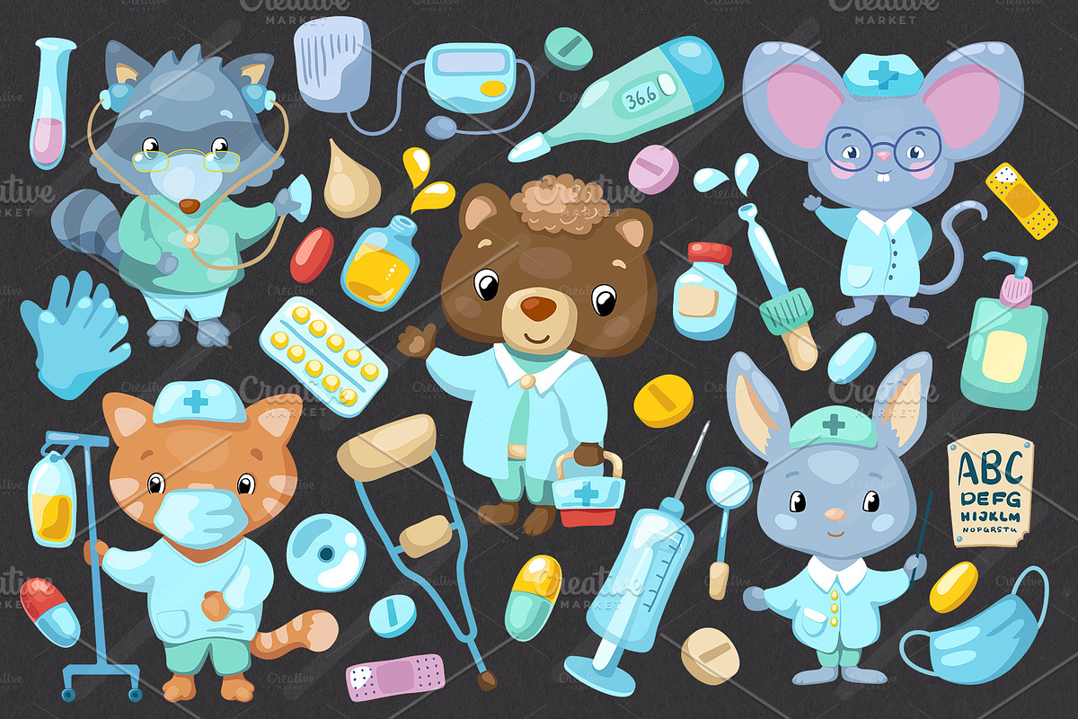 Cute Animal Doctor Character Clipart, an Animal Illustration by RabbitAndPencil (Photo 3 of 4)