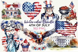 4th of July Clipart Bundle PNG, a Seasonal Illustration by Anna Design Studio