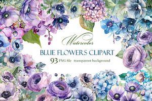 Blue flower. Watercolor clipart