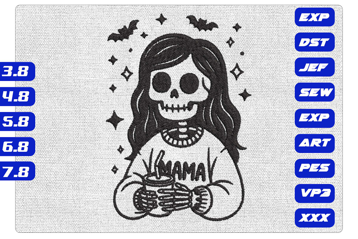 Skeleton Mama Coffee Embroidery, an Illustration by Purpose Ekbal (Photo 1 of 3)
