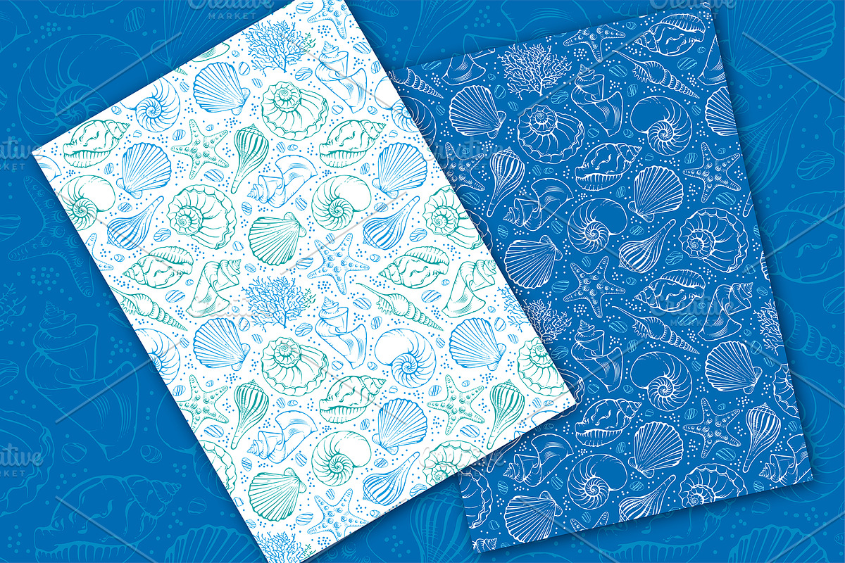Sea shells patterns set, a Decorative Illustration by Vector beauty (Photo 4 of 7)