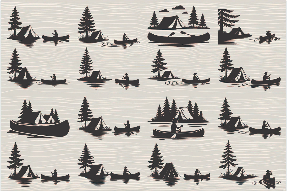 camping and canoe lake vector, an Illustration by Amazin_art (Photo 1 of 17)