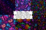 Neon Halloween Patterns Backgrounds, a Pattern Graphic by PcuDesigns Illustrations (Thumbnail 1 of 3)