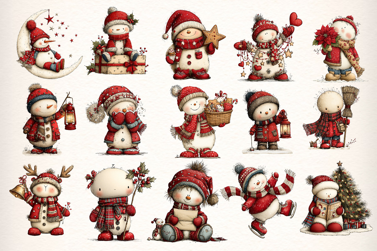 Whimsical Christmas Snowman Clipart, an Illustration by Dream Creation (Photo 6 of 9)