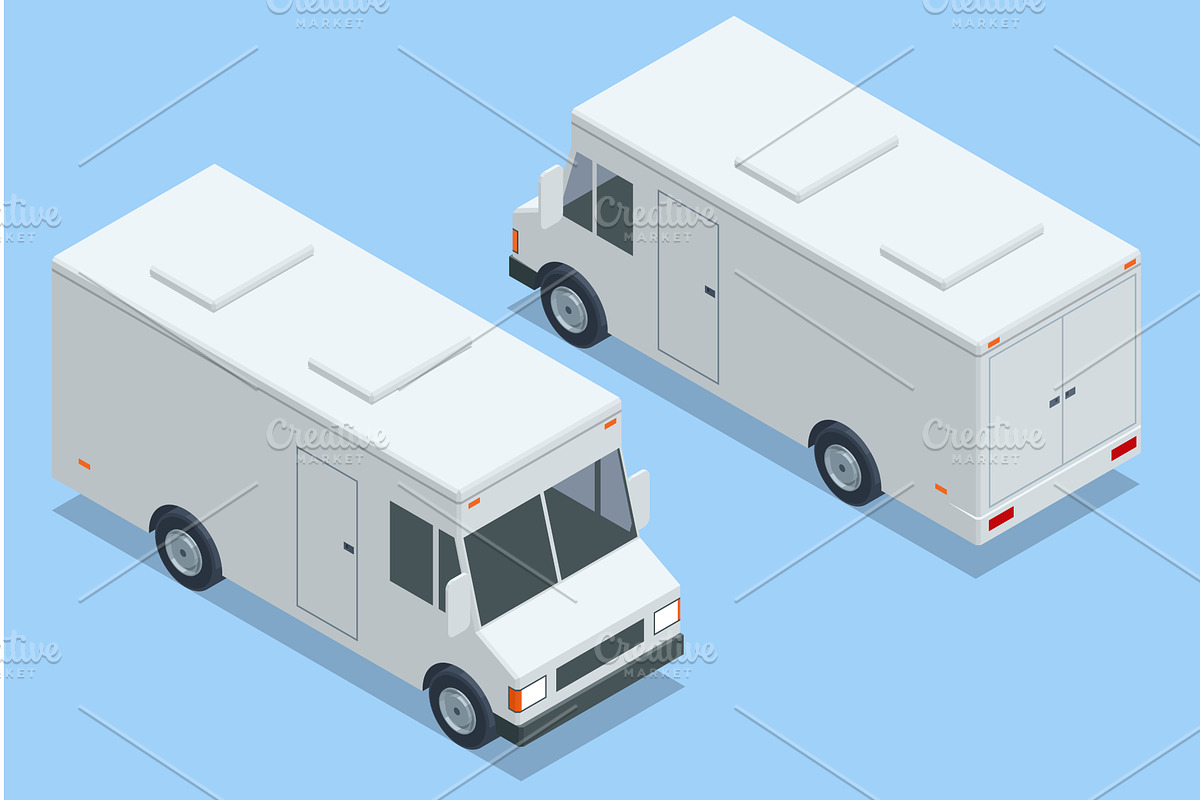 Isometric white delivery van in, a Transportation Illustration by Golden Sikorka