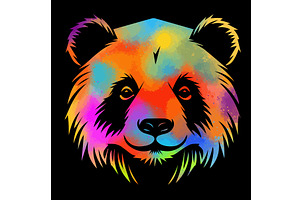 Panda colored head on black, an Animal Illustration by Nenahliadava Design