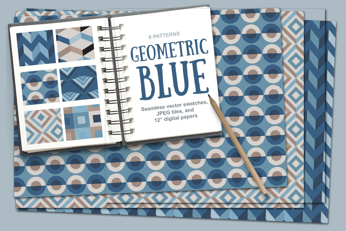 Geometric Blue Vector Patterns, a Pattern Graphic by Mels Brushes