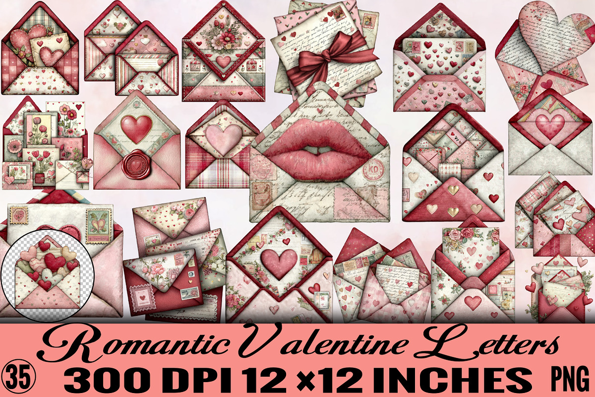 Romantic Valentine Letters Clipart B, an Illustration by SVGArt (Photo 1 of 8)