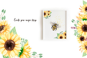 Watercolor Sunflowers, Honey & Bees