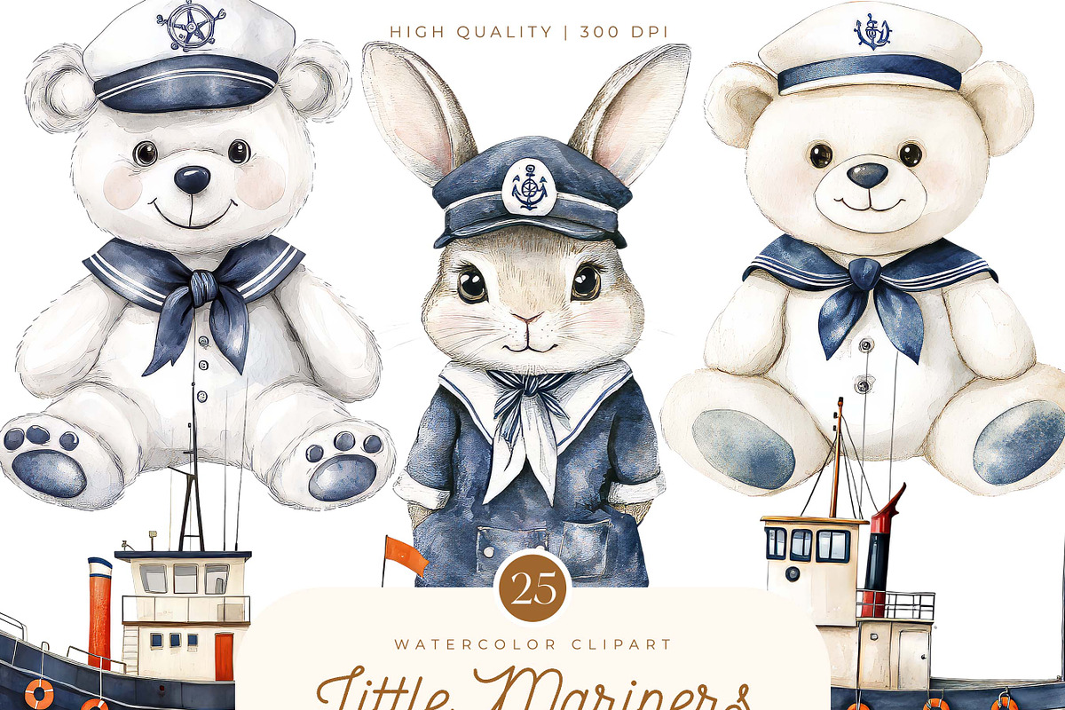 Watercolor Little Mariners Clipart, an Object Illustration by SparkyDesignsUS (Photo 1 of 9)