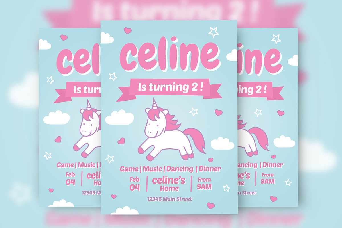 Little Unicorn Birthday Party, a Flyer Template by lilyshop (Photo 1 of 2)