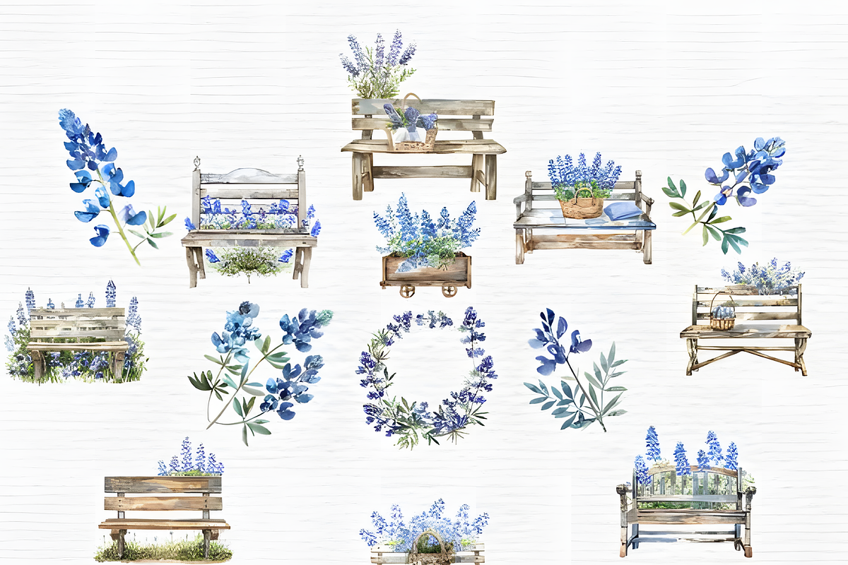 Watercolor bluebonnet clipart, a Decorative Illustration by Invite to Clipart (Photo 4 of 5)