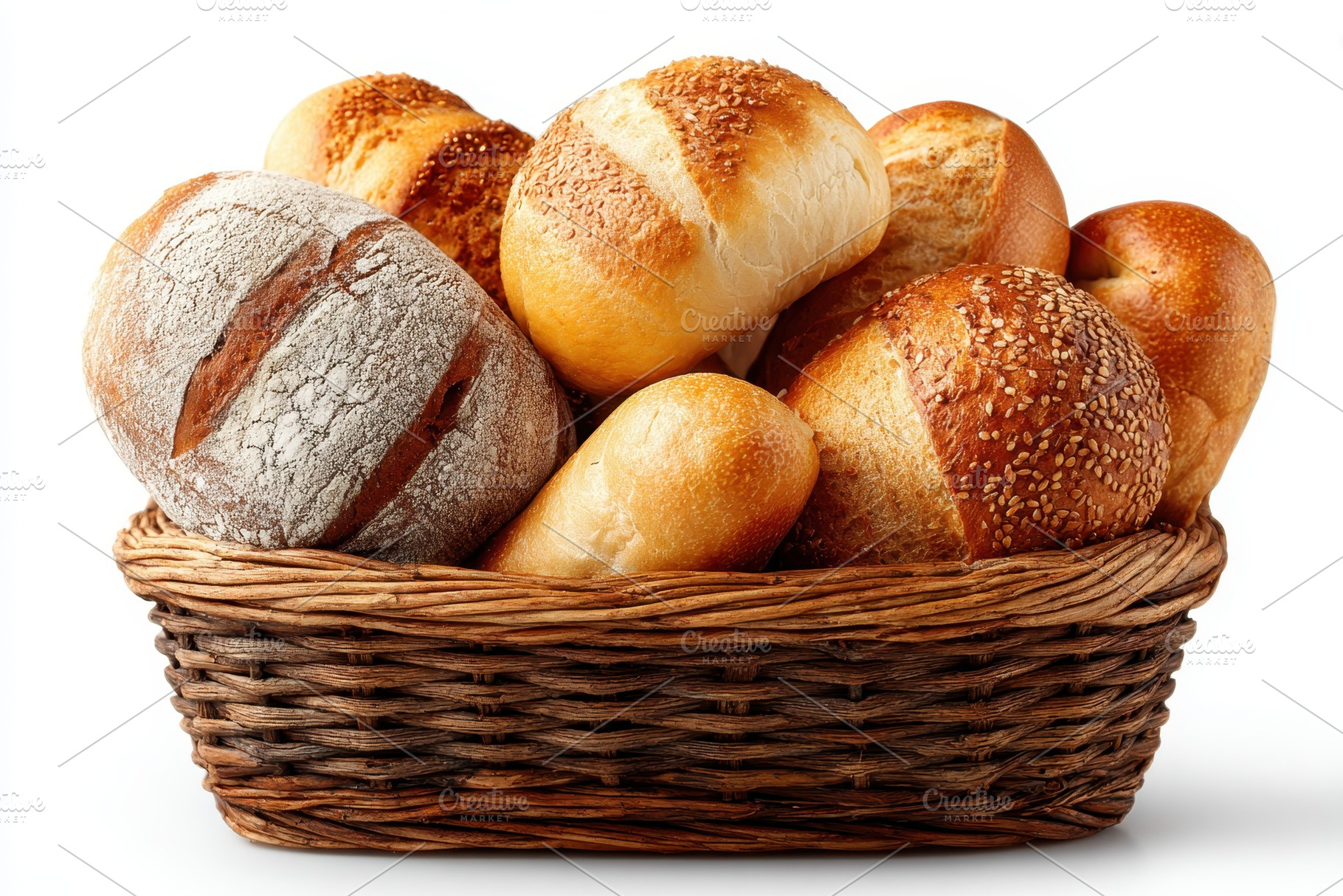 Assorted Breads in a Rustic Basket F, a Photo by Pixeness Studio