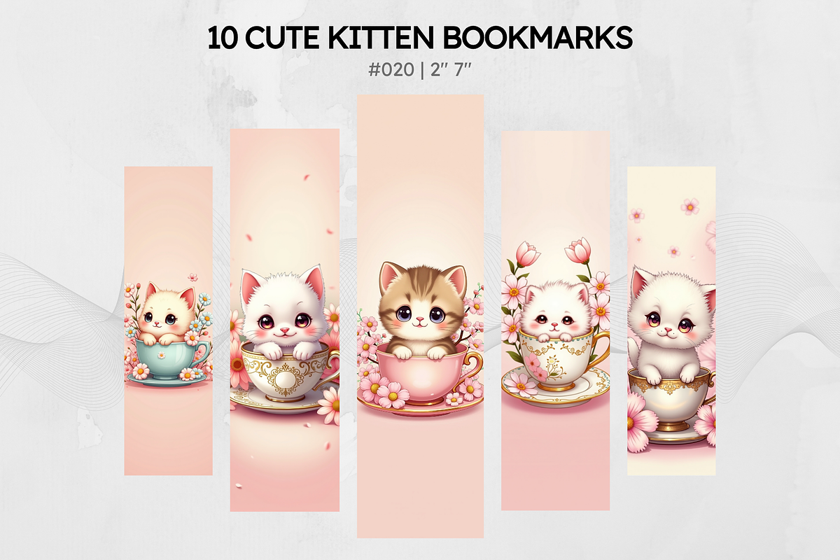 10 Cute Kitten Bookmarks Digital, an Illustration by Wilin Digital (Photo 1 of 3)