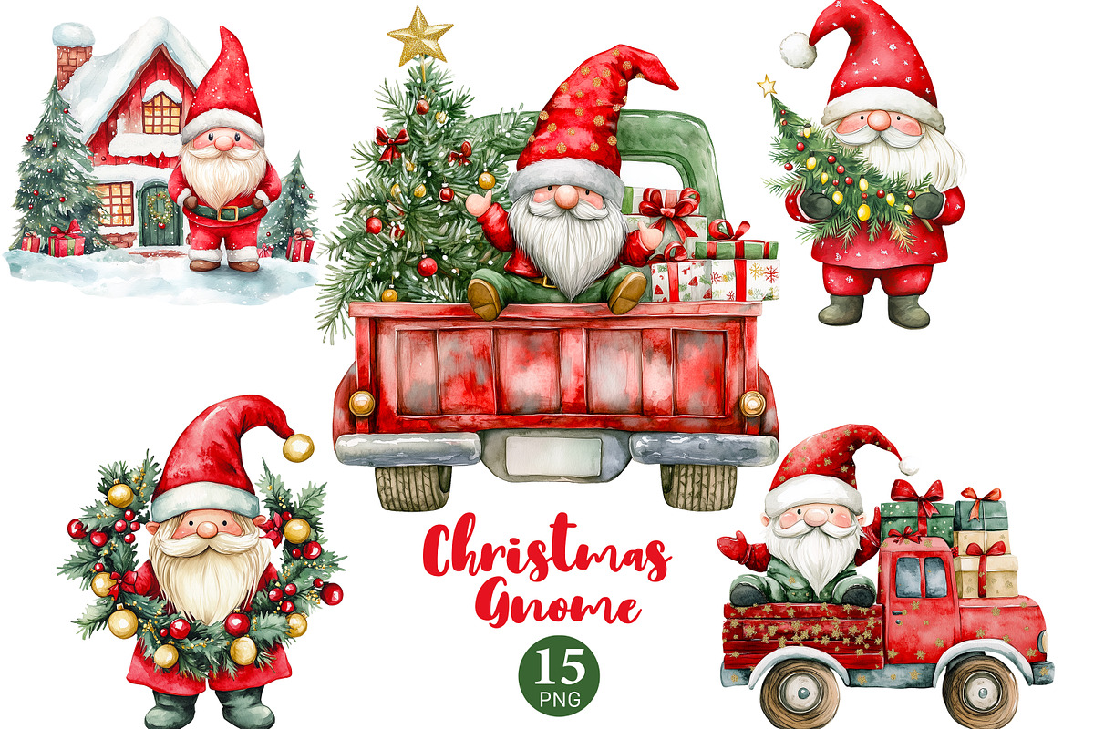 Christmas Gnome Clipart PNG Bundle, a Seasonal Illustration by GlamArtZhanna (Photo 1 of 6)