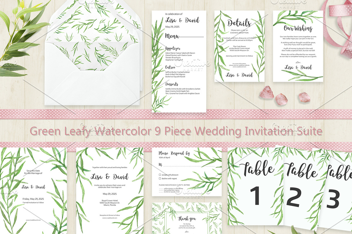 Green Leafy Watercolor Wedding Suite, an Invitation Template by Love Design (Photo 1 of 12)