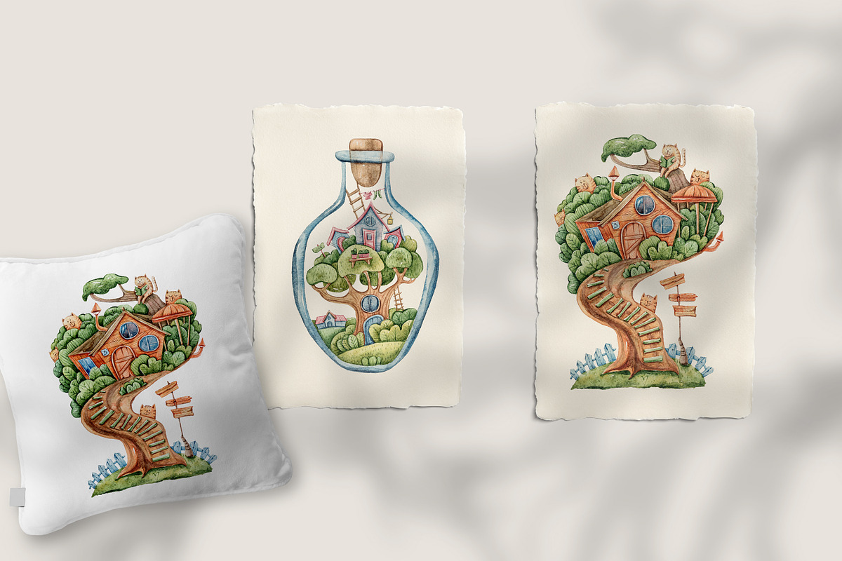 SALE! Watercolor Fairy tale cottage, a Decorative Illustration by Tiana Geo (Photo 10 of 13)
