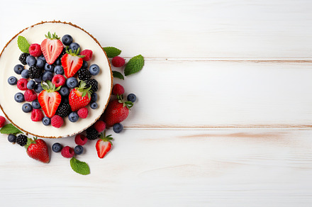 Sweet cheesecake with fresh berries on wooden background, a Food & Drink Photo by AlyaAnd