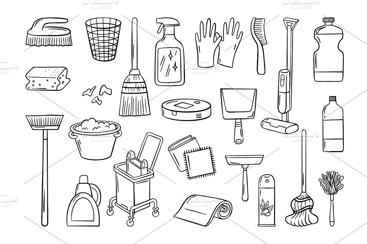 Cleaning service doodle icons, an Object Illustration by Valerie Bodnar