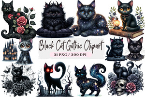 Black Cat Gothic Clipart, an Illustration by DreamArtGraphic