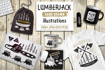 Lumberjack illustrations set