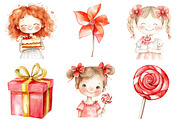 Red Kids Birthday Watercolor Clipart, an Illustration by SinaCreation (Thumbnail 2 of 5)
