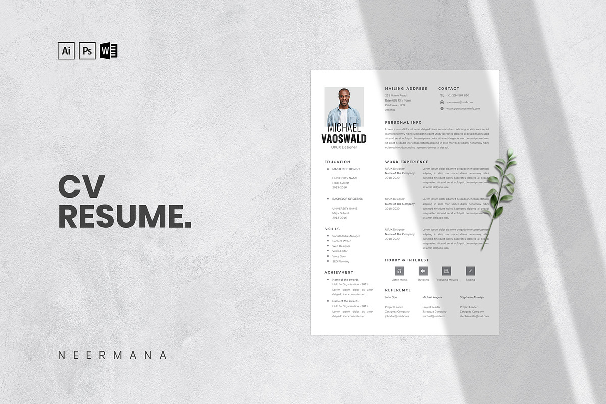 CV Resume, a Resume Template by Neermana (Photo 1 of 2)
