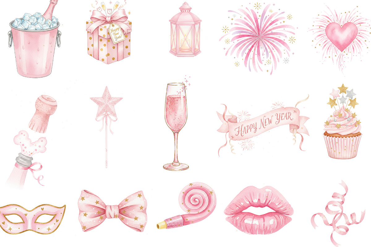 Girly Happy New Year Clipart, an Illustration by Designking (Photo 2 of 5)