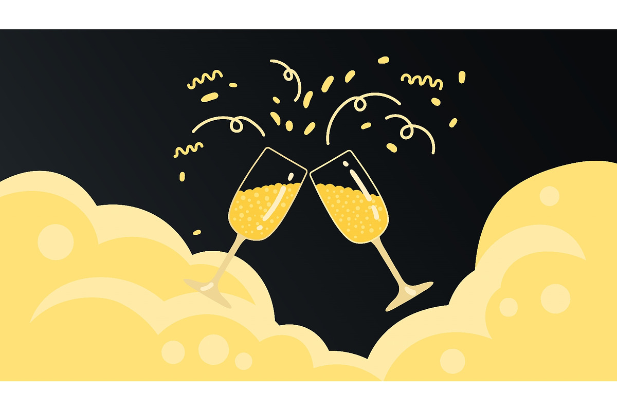 Two golden champagne glasses, a Seasonal Illustration by sceptical cactus (Photo 1 of 3)