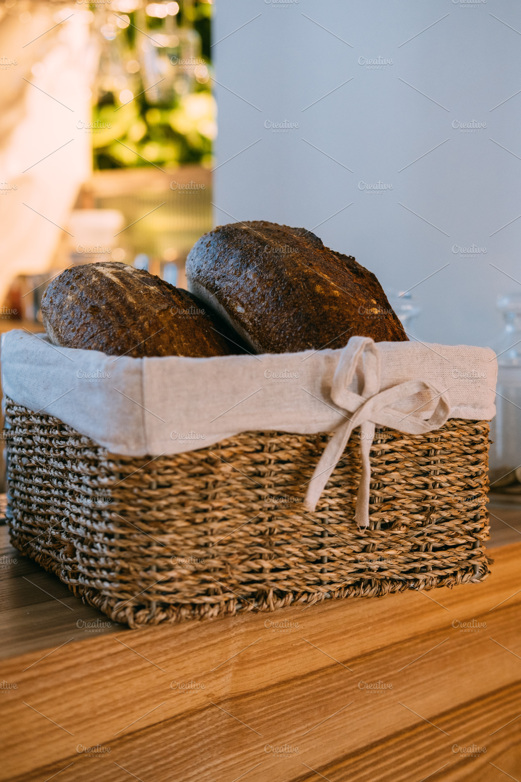Fresh bread sourdough loaf rustic food basket, a Food & Drink Photo by Photo Drive Studio