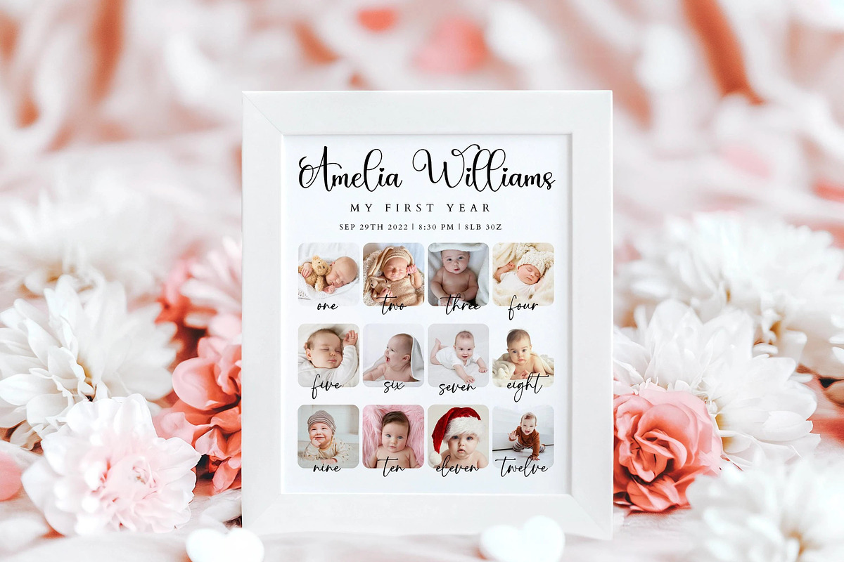 Minimalist First Birthday Photo Sign, a Poster Template by LucaTheme (Photo 1 of 6)