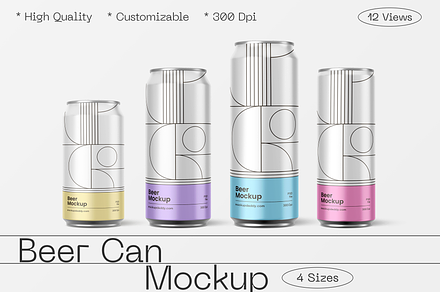 Beer Can Mockups (4 Sizes), a Cups & Container Mockup by Mockupdaddy