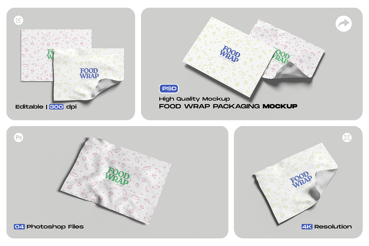 Food Wrap Packaging Mockup, a Packaging Mockup by My Code Std (Photo 1 of 6)