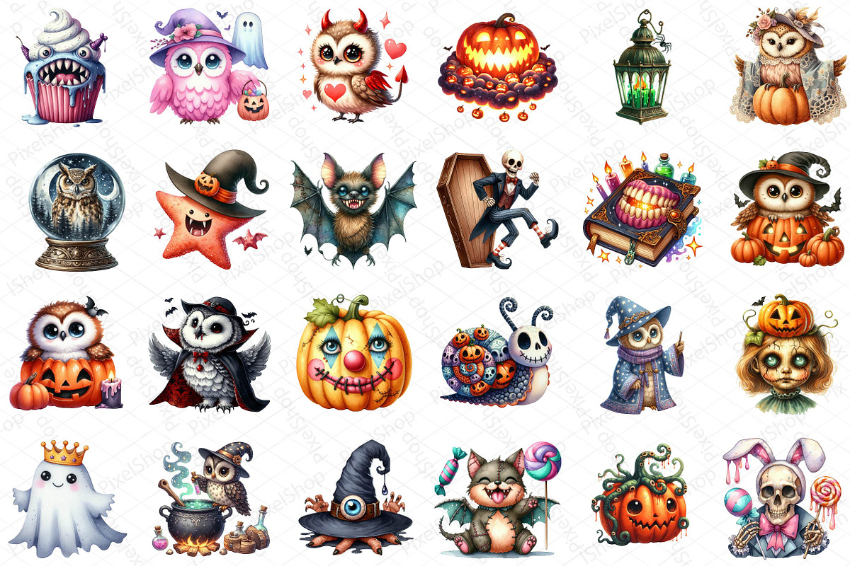 Watercolor Spooky Weird Halloween, an Illustration by DreamPrint404 (Photo 4 of 5)