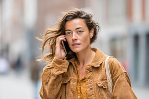 Attractive woman walks and talks on the phone, a Person Photo by AlyaAnd