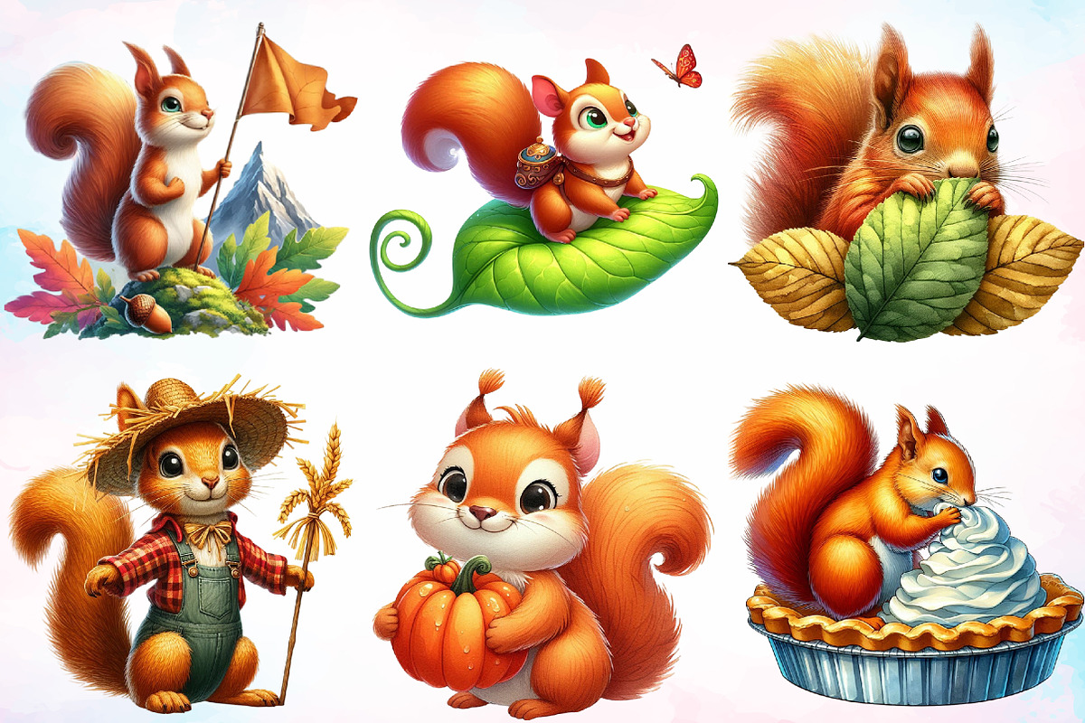 Autumn Funny Squirrel Clipart Bundle, a Seasonal Illustration by Canvas Craft (Photo 5 of 8)