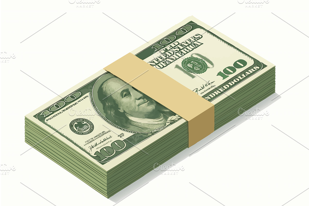 Stack of 100 Dollar Bills vector, a Finance Illustration by AlexArt