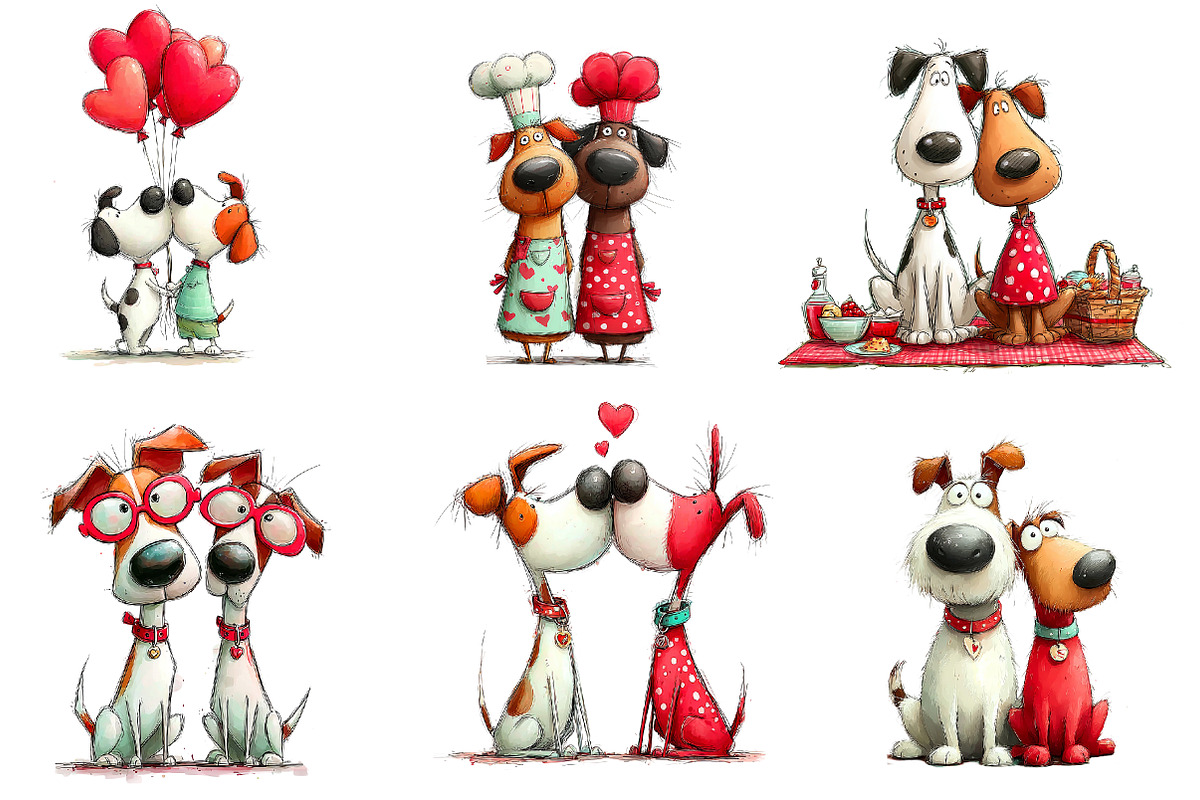 whimsical valentines day dogs clipar, an Illustration by CreationArt (Photo 5 of 6)