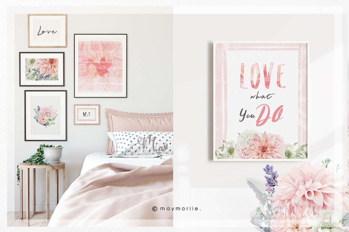 BlushPink Watercolor Floral Clipart, an Illustration by May • SHO (Photo 7 of 15)