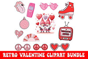 Retro Valentine Day Clipart Bundle