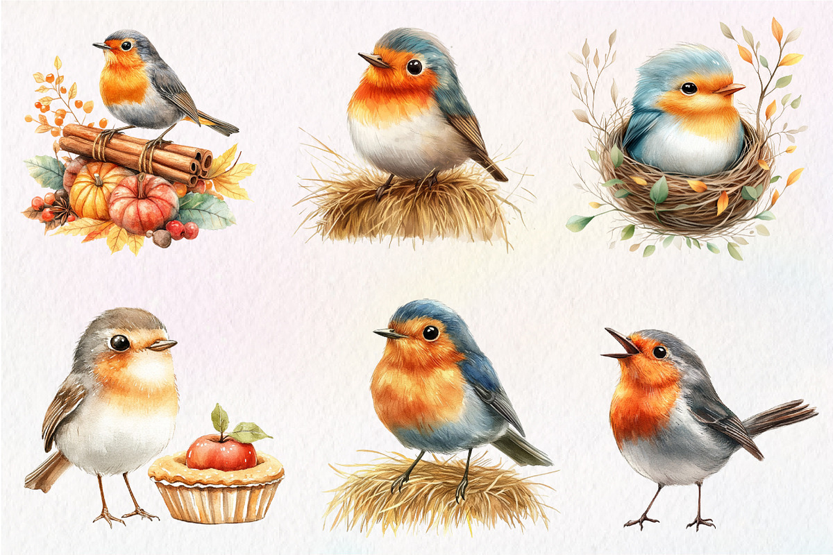 Autumn American Robin Bird Clipart, an Illustration by CreationArt (Photo 2 of 9)