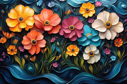 Vibrant floral arrangement with colo, a Photo by Tanuart