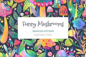 Funny Mushrooms Pattern | Floral, a Pattern Graphic by Velliniki