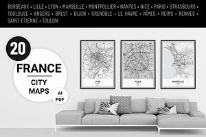 France City Street Maps - Print Art