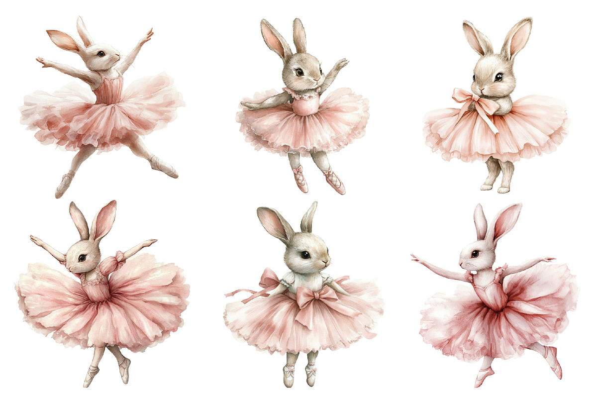 Watercolor Ballerina Bunny Clipart, an Illustration by SinaCreation (Photo 4 of 5)