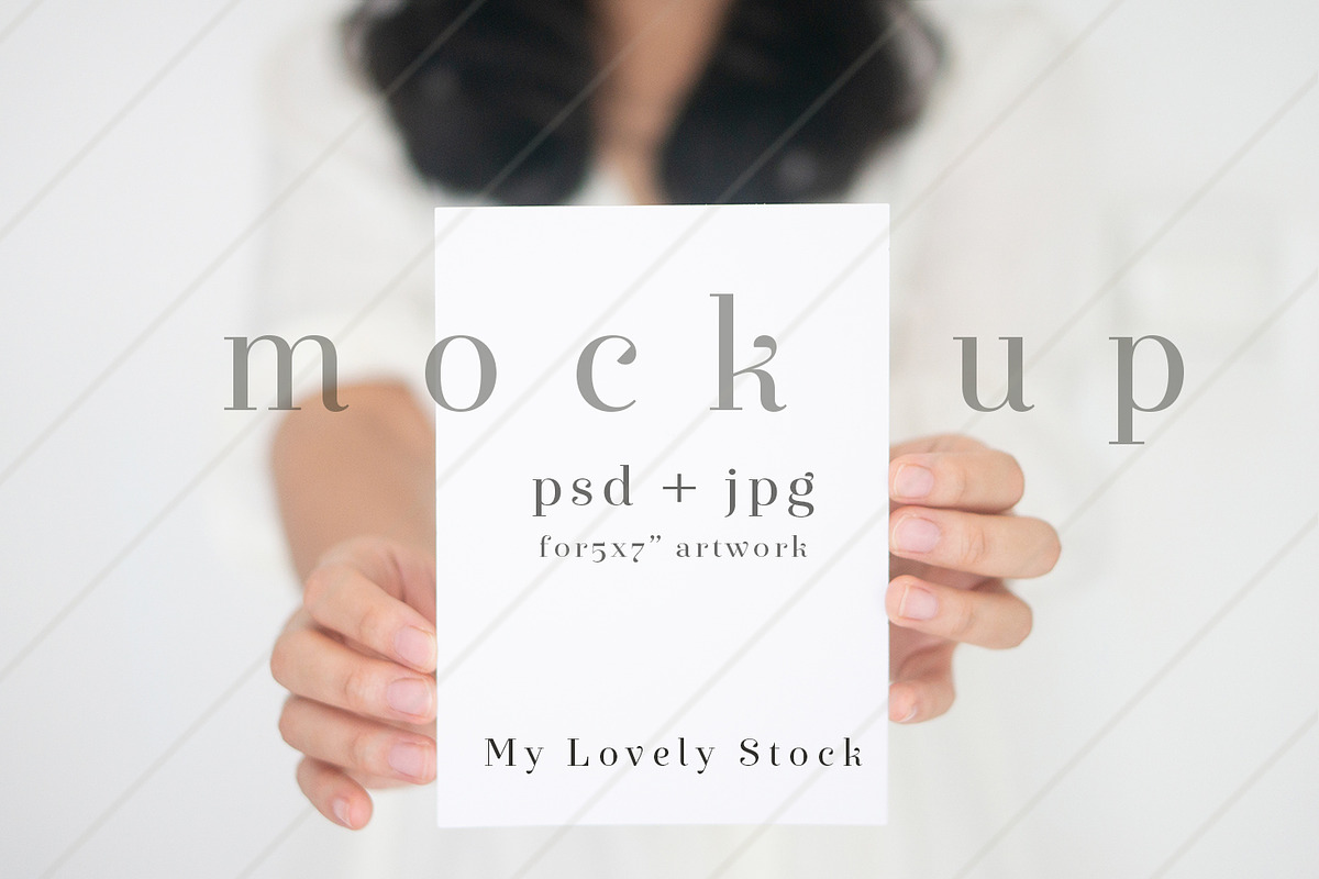 Girl holding an invitation mockup, a Print Template by My Lovely Stock (Photo 1 of 3)